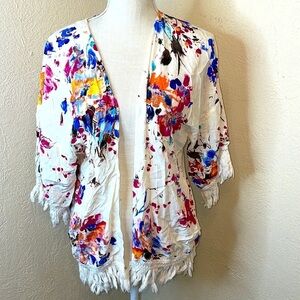 Umgee Floral Fringe Cardigan Spring Hippie Boho Colorful